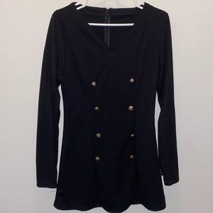 Black Long Sleeve mini dress w/ Gold Buttons